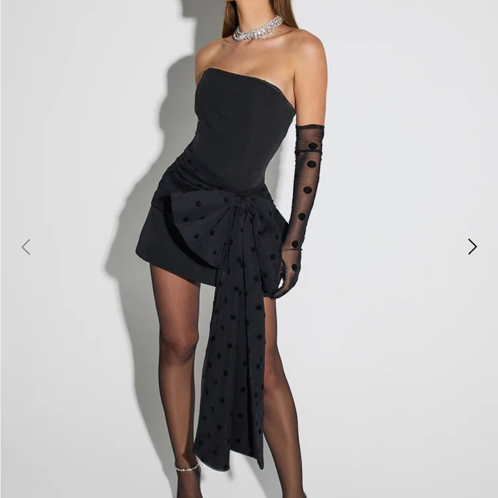 Murci Rei Chic Strapless Black Dress with Polka Dot Bow
